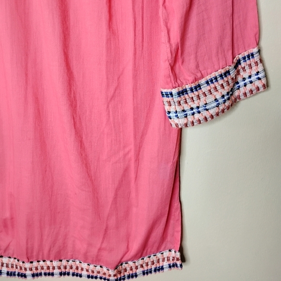 J. McLaughlin Embroidered Tassel Tunic Top XS Coral Pink Beachy Casual - Picture 4 of 10